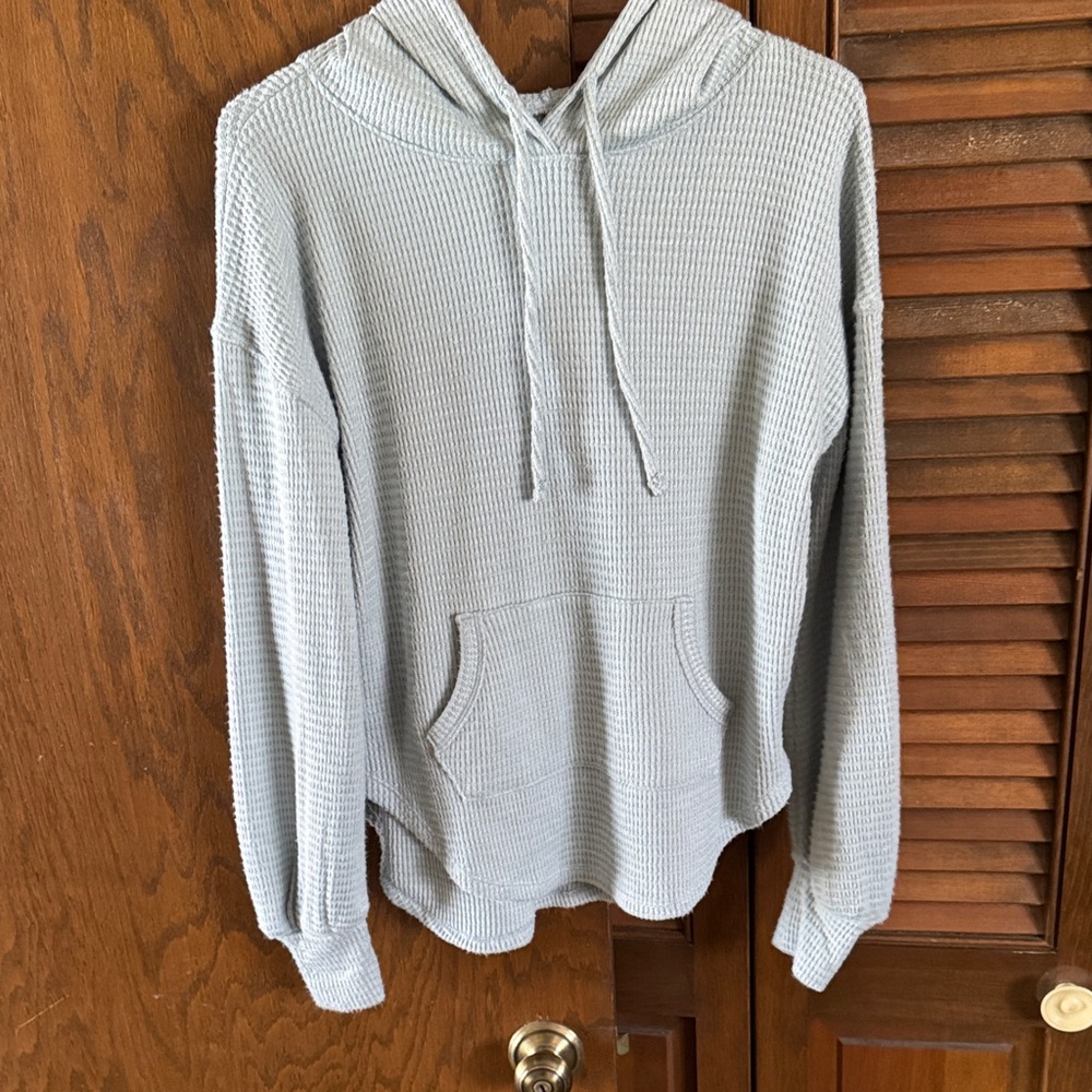 SO Light Gray Waffle Knit Hooded Long Sleeve Top